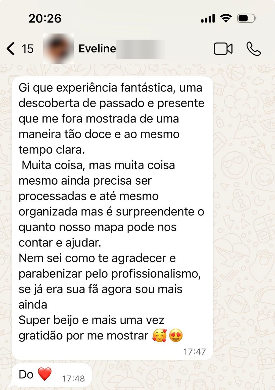 Print de conversa com depoimento de Eveline