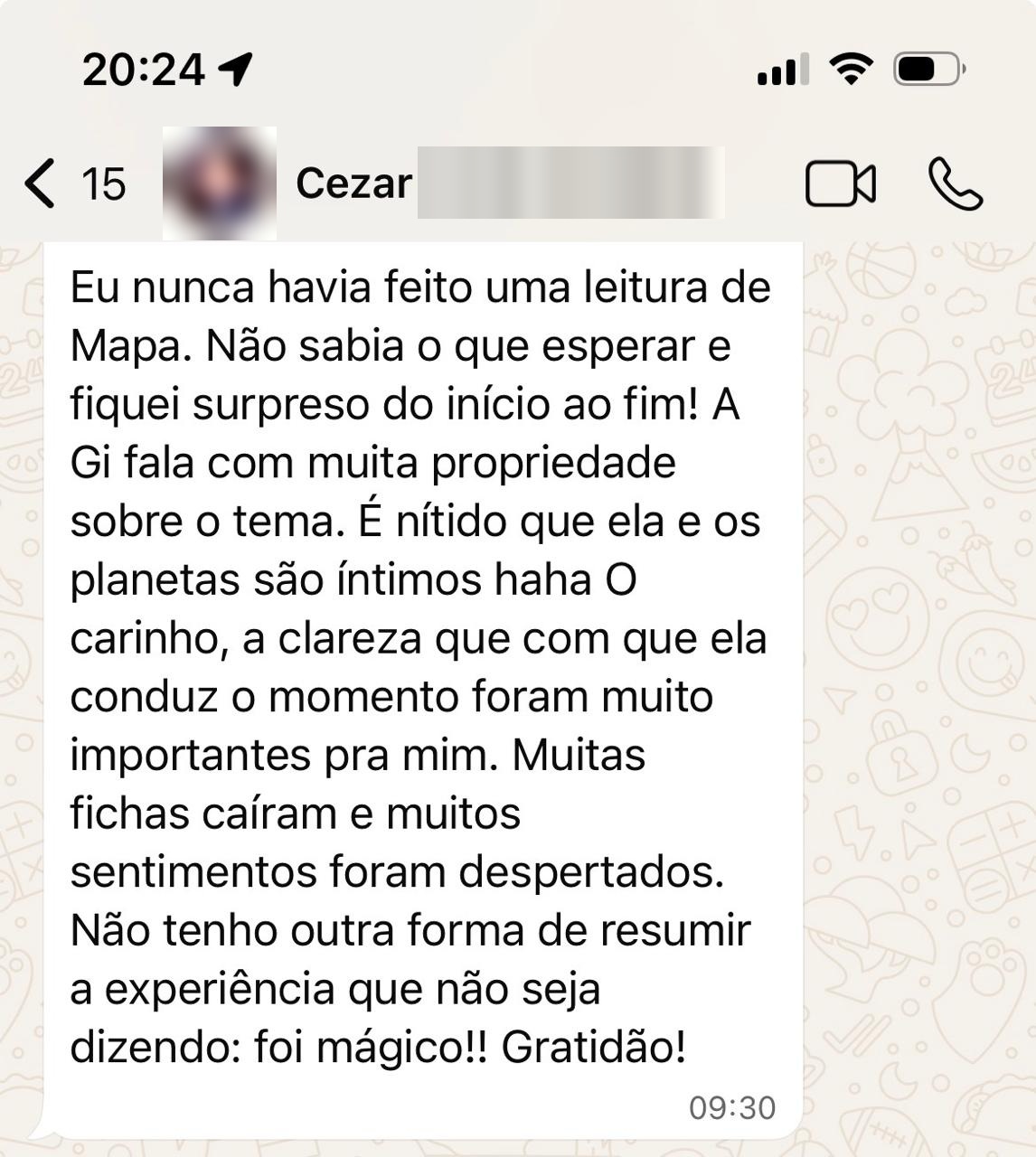 Print de conversa com depoimento de Cezar