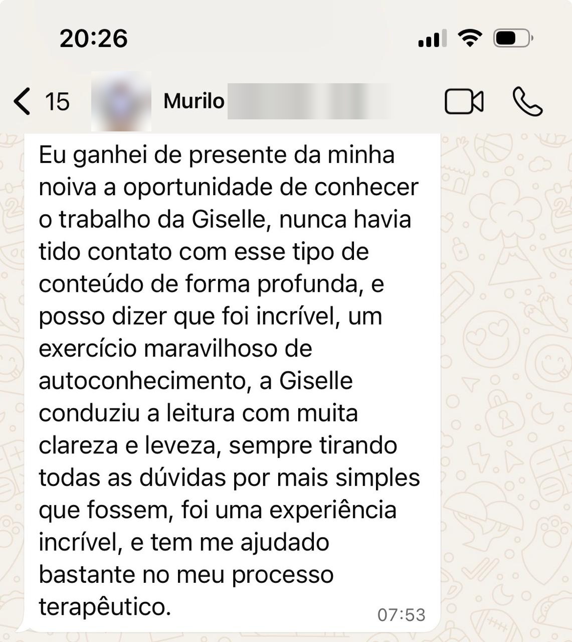 Print de conversa com depoimento de Murilo
