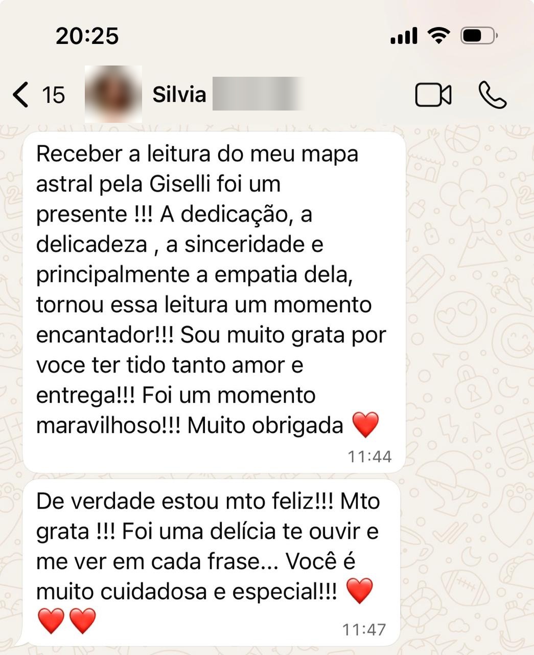 Print de conversa com depoimento de Silvia